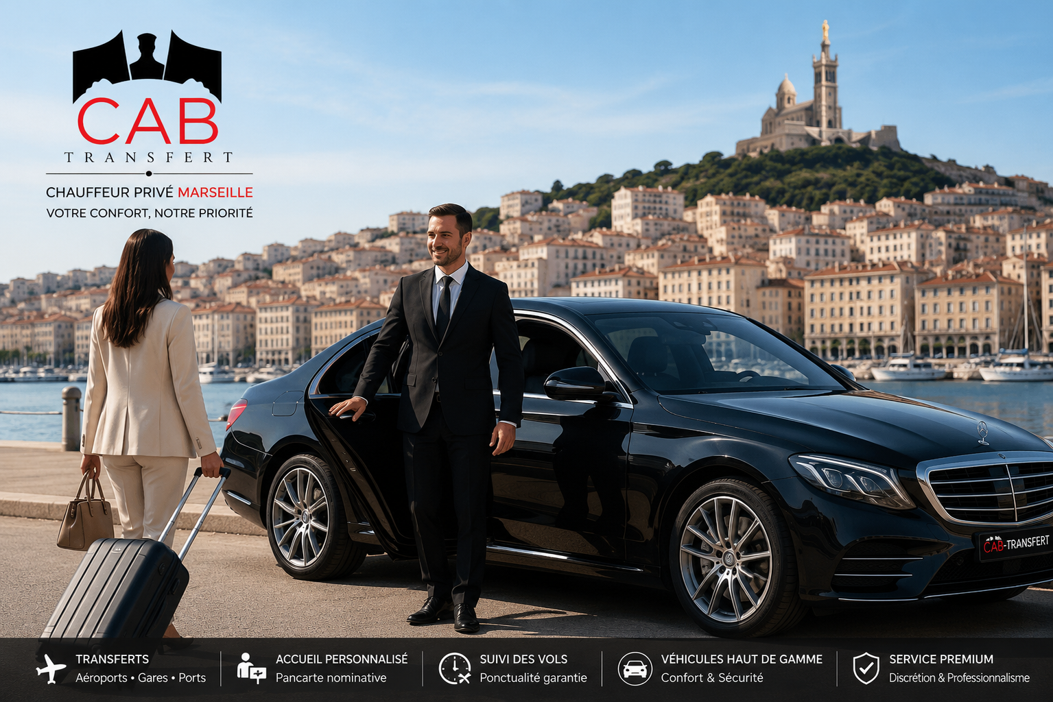 Chauffeur privé Marseille devant Notre-Dame de la Garde